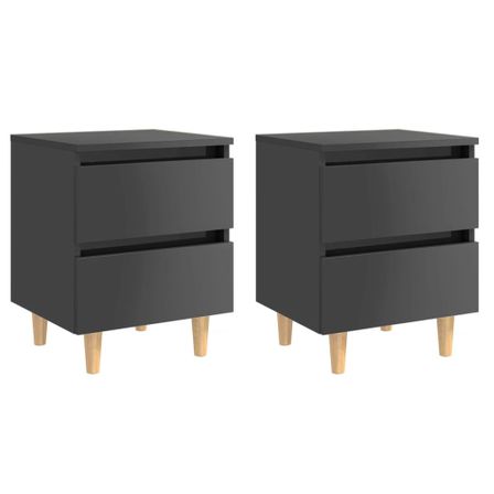 Tables de chevet pieds en pin 2 pcs Gris brillant 40x35x50 cm