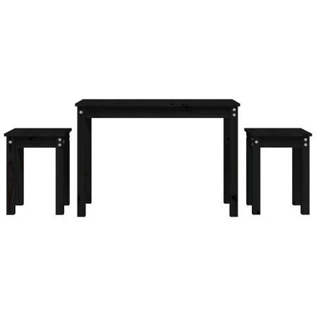 Tables gigognes 3 pcs Noir Bois de pin massif