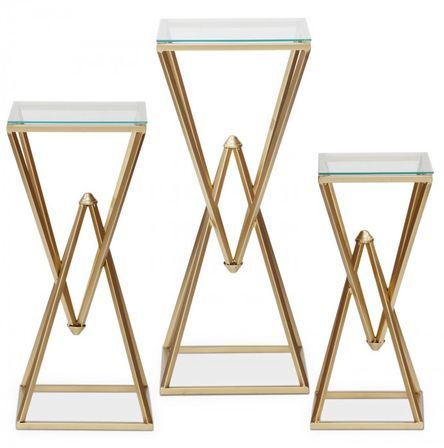 Tables gigognes verre transparent et pieds métal doré Elge - Lot de 3