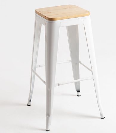 Tabouret acier blanc brillant et assise pin massif clair Kontoir 76 cm