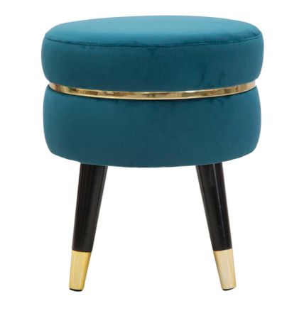 Tabouret bas bleu canard en velours et finitions dorées Kyro