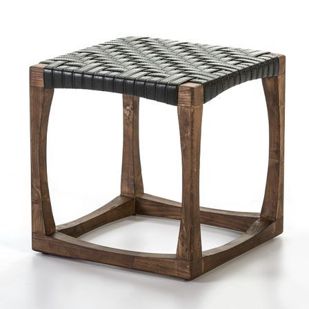Tabouret bas bois massif foncé et assise cuir Feriu