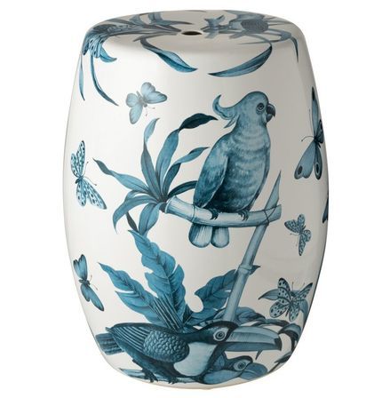 Tabouret bas céramique blanc et bleu Neela