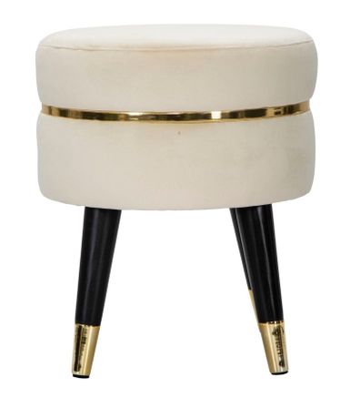 Tabouret bas crème en velours avec finitions dorées Kyro