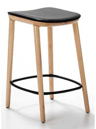 Tabouret bas frêne clair et simili cuir Ganir