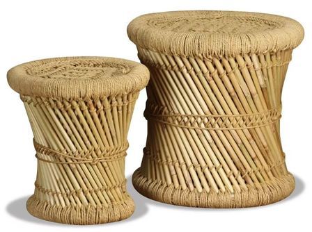 Tabouret bas rond bambou et jute Kaidi - Lot de 2