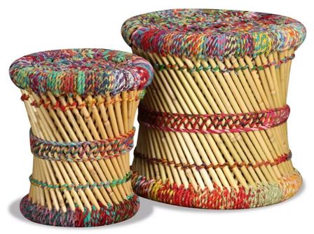 Tabouret bas rond bambou multicolore Indika - Lot de 2