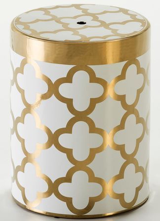 Tabouret bas rond céramique blanc et doré Jaizy