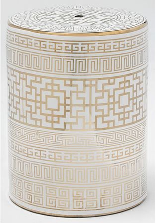 Tabouret bas rond céramique blanc et doré Kaizy