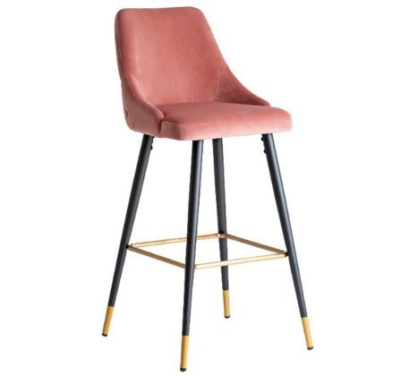 Tabouret de bar avec dossier velours rose pâle et pieds métal Picar - Lot de 2