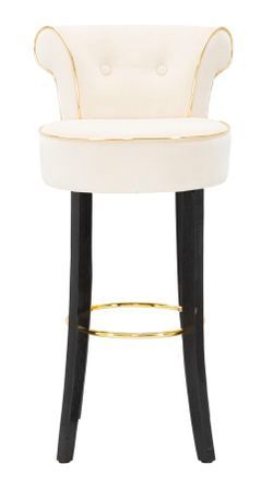 Tabouret de bar crème en velours avec pieds dorés Dora