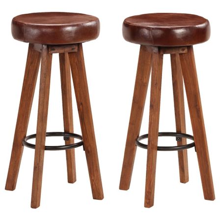 Tabouret de bar cuir marron et acacia massif clair Ival - Lot de 2