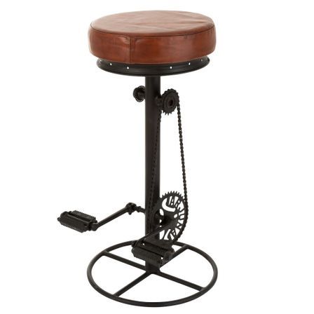 Tabouret de bar cuir marron et pied métal noir Bothar
