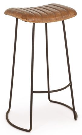 Tabouret de bar en acier et assise en cuir Nadia - Lot de 2