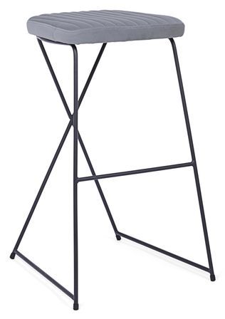 Tabouret de bar en velours gris et pieds noirs Kiny - Lot de 2