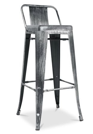Tabouret de bar industriel KABAR Premium en acier renforcé vintage avec dossier – Assise 76 cm – Haut de gamme
