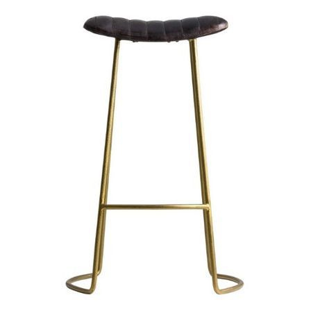 Tabouret de bar métal doré et cuir marron Alai