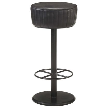 Tabouret de bar Noir Cuir véritable Havane - Hauteur d'assise 76 cm
