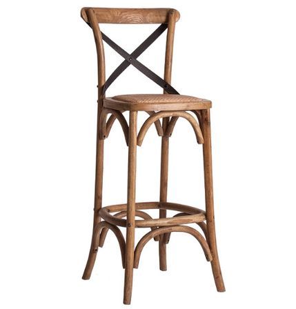 Tabouret de bar pin massif recyclé et rotin clair Annah