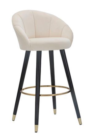 Tabouret de bar Prague crème velours bois élégant