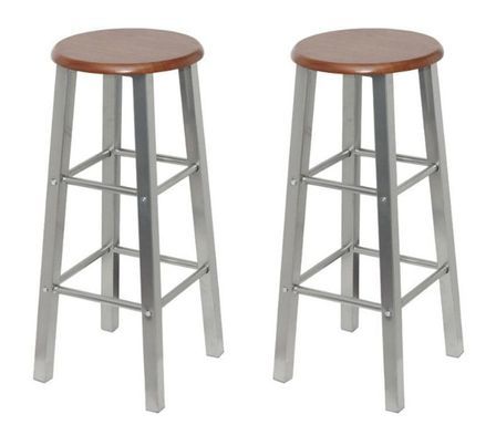 Tabouret de bar rond bois marron et métal gris Luis - Lot de 2