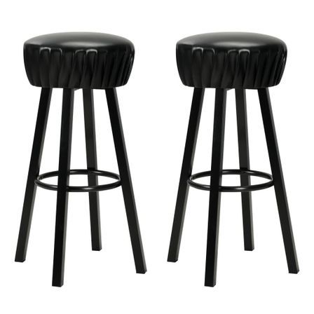 Tabouret de bar rond simili cuir et pieds métal noir Haryela - Lot de 2
