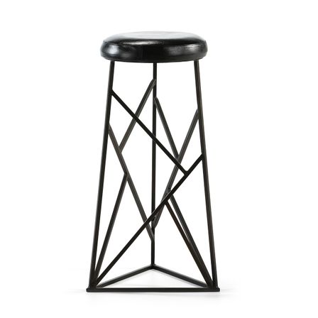 Tabouret de bar simili cuir et métal noir Ram