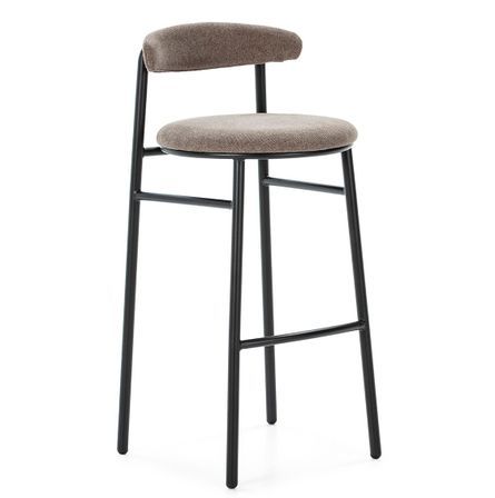 Tabouret de bar tissu gris et pieds métal noir RUVA - Hauteur d'assise 76 cm
