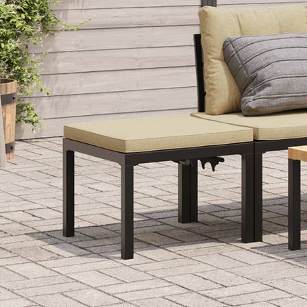 Tabouret de jardin avec coussin noir acier enduit de poudre