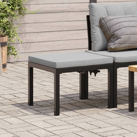 Tabouret de jardin avec coussin noir acier enduit de poudre