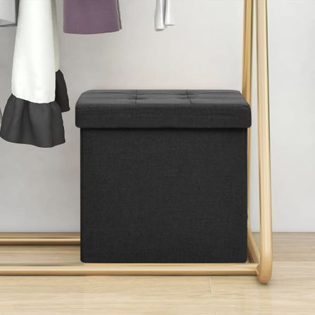Tabouret de rangement pliable Noir Faux lin