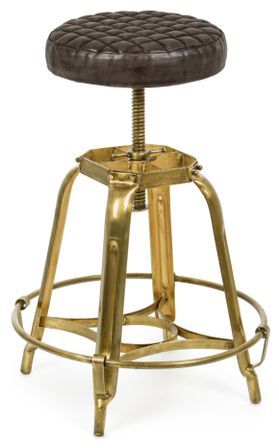 Tabouret en acier doré et assise en cuir Mady