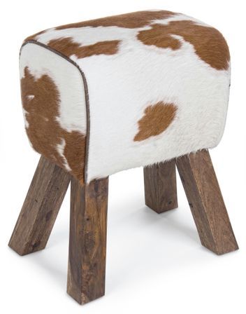 Tabouret en bois de manguier et cuir bicolore Berry - Lot de 2