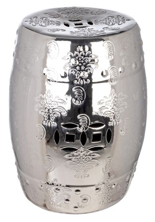 Tabouret en céramique argenté avec motifs Saphy - Lot de 2