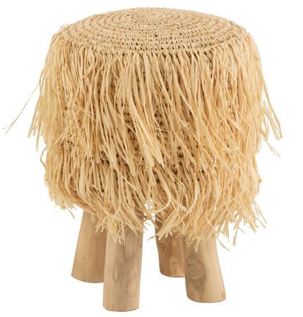 Tabouret en raphia et en teck naturel Alex H 45 cm