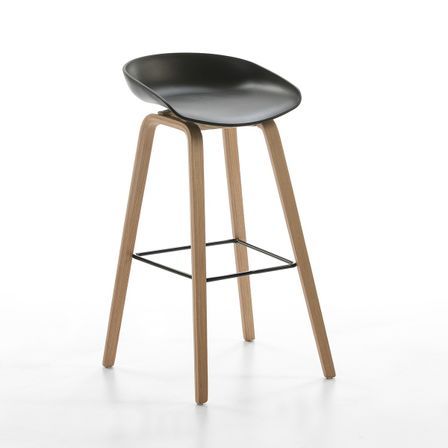 Tabouret haut acrylique noir et pieds bois massif clair