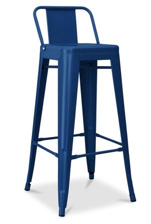 Tabouret haut industriel avec dossier acier brillant Kalax 76 cm - Haut de gamme