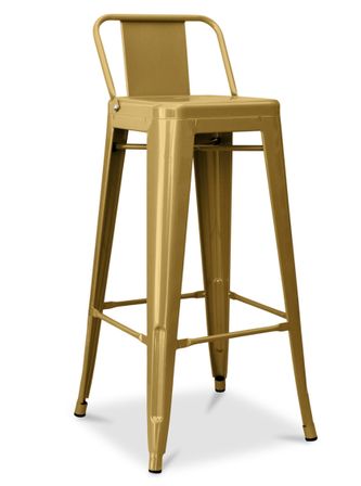 Tabouret haut industriel avec dossier acier brillant Kalax 76 cm - Haut de gamme