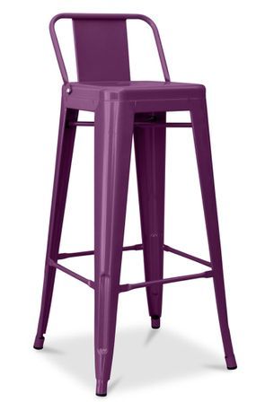 Tabouret haut industriel avec dossier acier brillant Kalax 76 cm - Haut de gamme