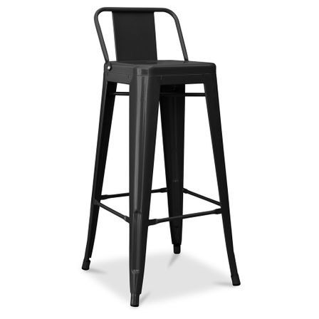 Tabouret haut industriel avec dossier acier brillant Kalax 76 cm - Haut de gamme
