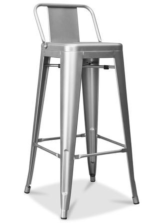 Tabouret industriel avec dossier en acier brillant KONTOIR - Hauteur d'assise 74 cm