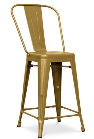 Tabouret industriel avec dossier haut acier brillant Kalax 60 cm - Haut de gamme