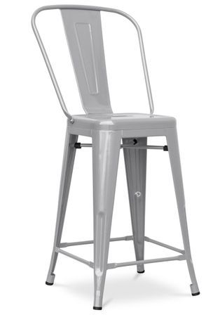 Tabouret industriel avec dossier haut acier brillant Kalax 60 cm - Haut de gamme