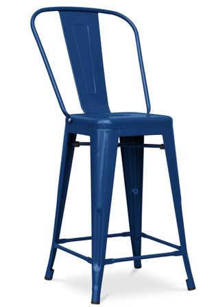 Tabouret industriel avec dossier haut acier brillant Kalax 60 cm - Haut de gamme