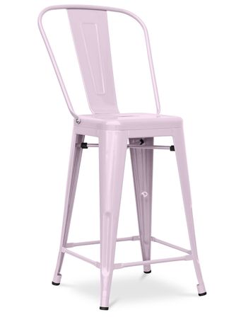 Tabouret industriel avec dossier haut acier brillant Kalax 60 cm - Haut de gamme