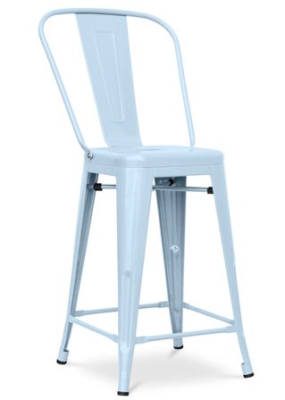Tabouret industriel avec dossier haut acier brillant Kalax 60 cm - Haut de gamme