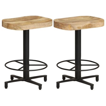 Tabouret industriel bois de manguier clair et acier noir Kizzo 52 - Lot de 2 2