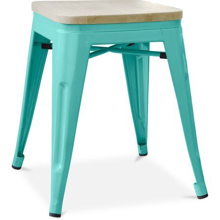 Tabouret industriel en acier brillant et bois clair REKO - Assise 45 cm