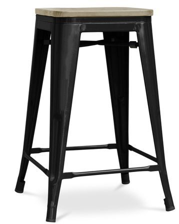 Tabouret industriel en acier brillant et bois clair REKO - Assise 60 cm
