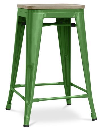 Tabouret industriel en acier brillant et bois clair REKO - Assise 60 cm